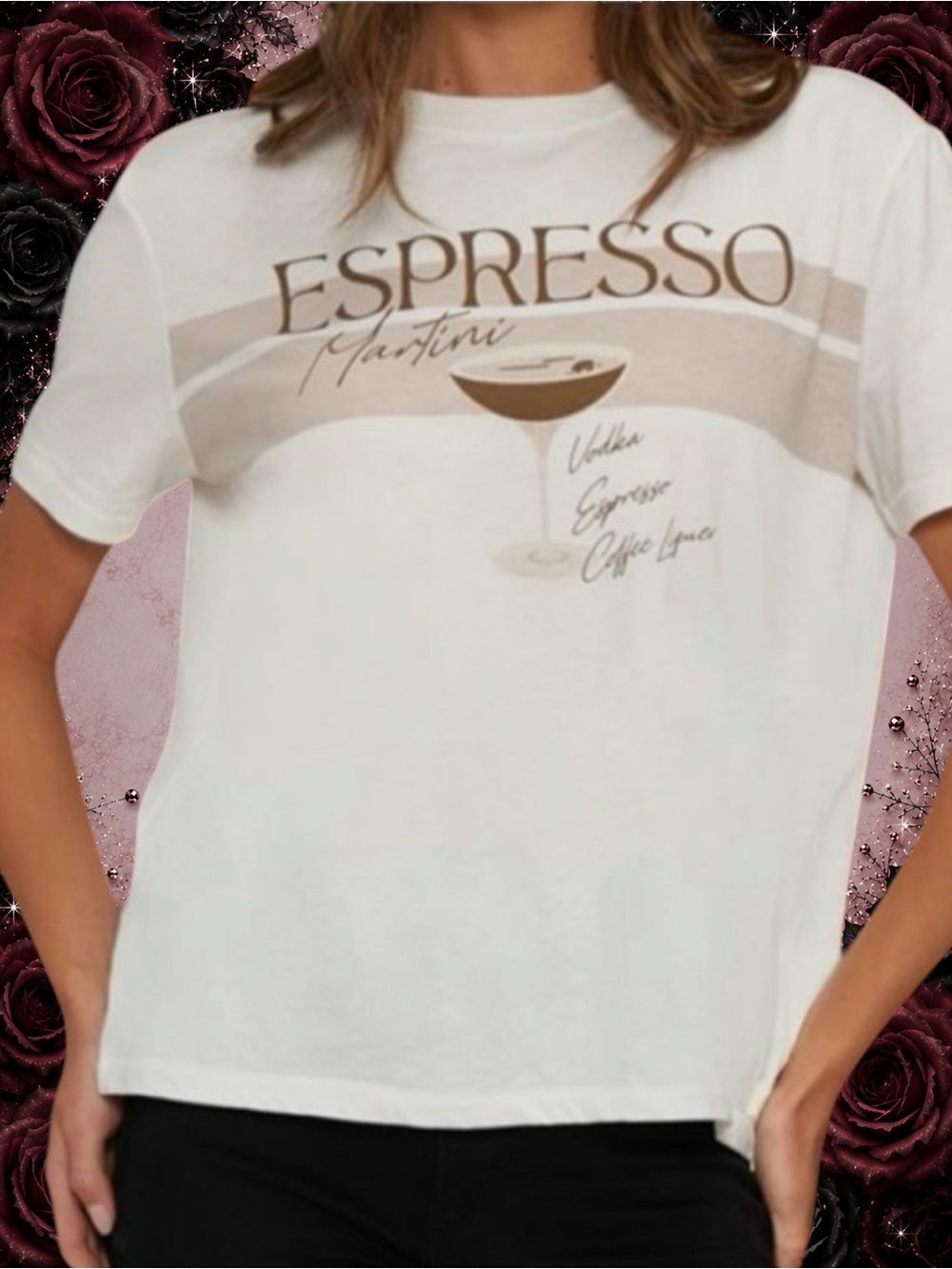 New NWT Women's Wildfox Ryan Espresso Martini Graphic T-Shirt Top - M